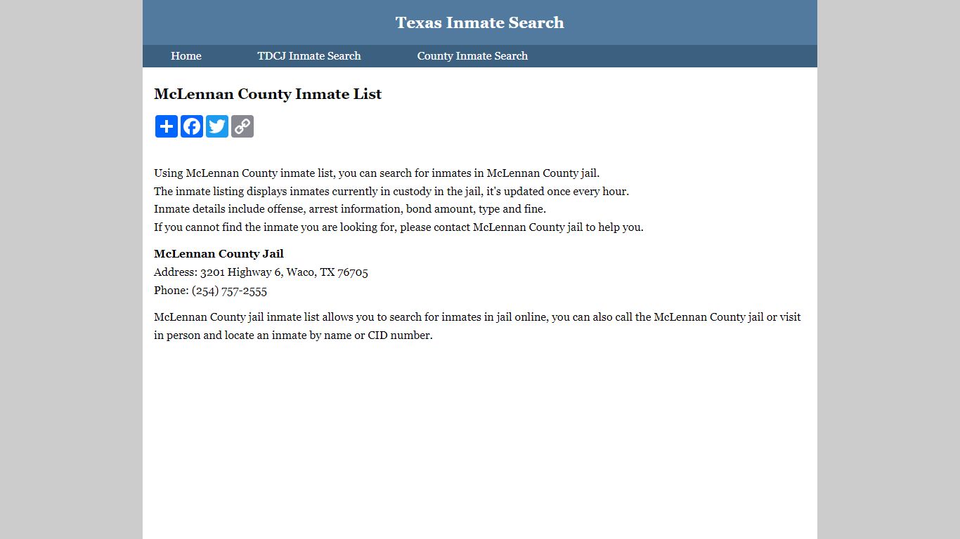 McLennan County Inmate List - Texas Inmate Search
